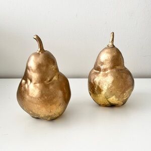 Pair of Antique Gold Pear Figurines – Hand-Painted Resin Décor Accents